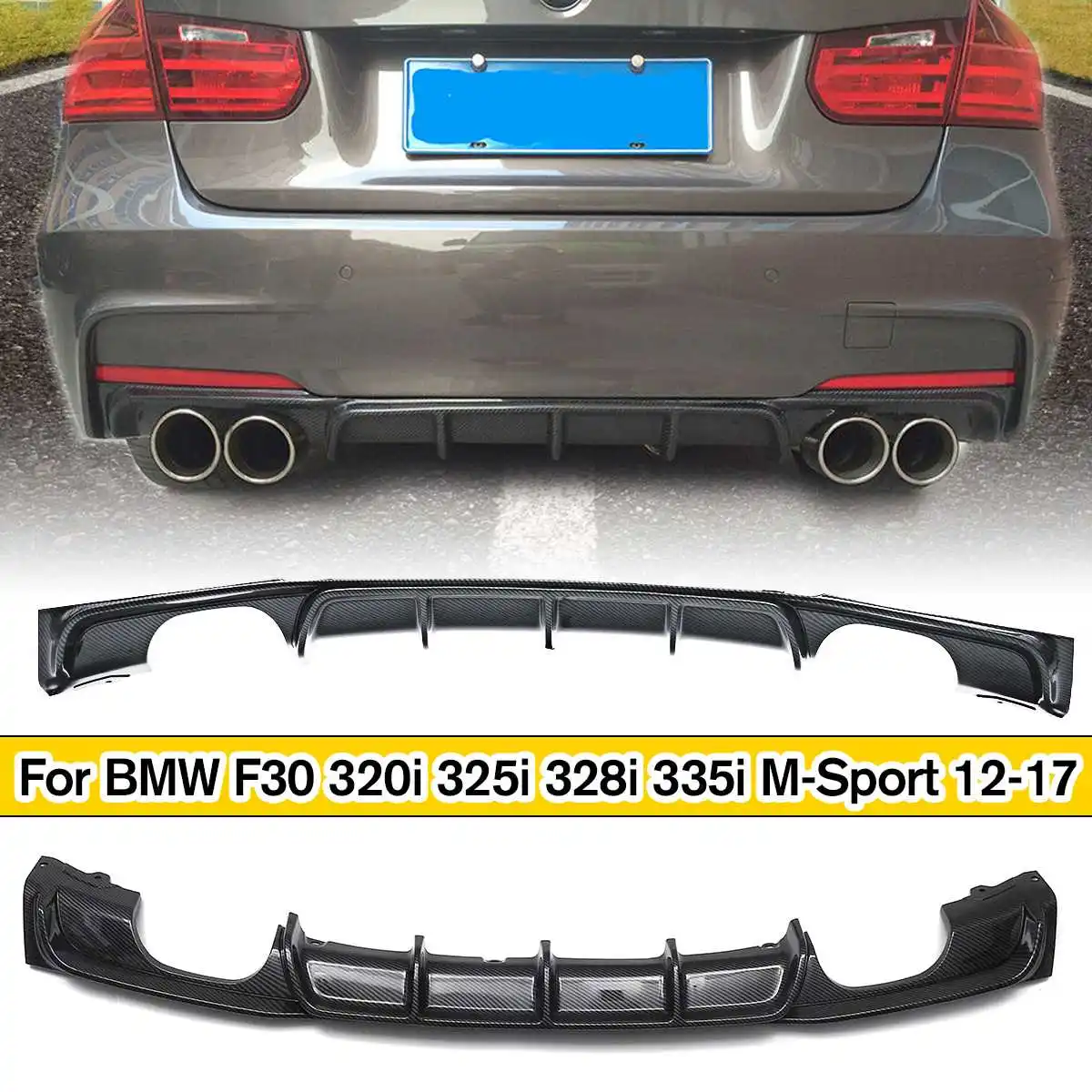 1PCS Performance Style Carbon Fiber Style Rear Bumper Diffuser Lip Fit For BMW F30 320i 325i 328i 335i M-Sport