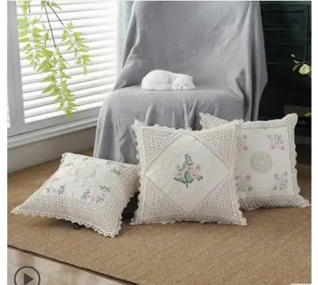 

Handmade lace crochet cushion cover sofa hooked flowers pillow cover cotton thread waist pillowcase