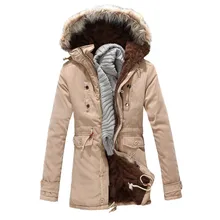 2016 Brand Men s Jacket Long Warm Coat Male Fashion Cotton padded Jacket Fur Hooded Winter