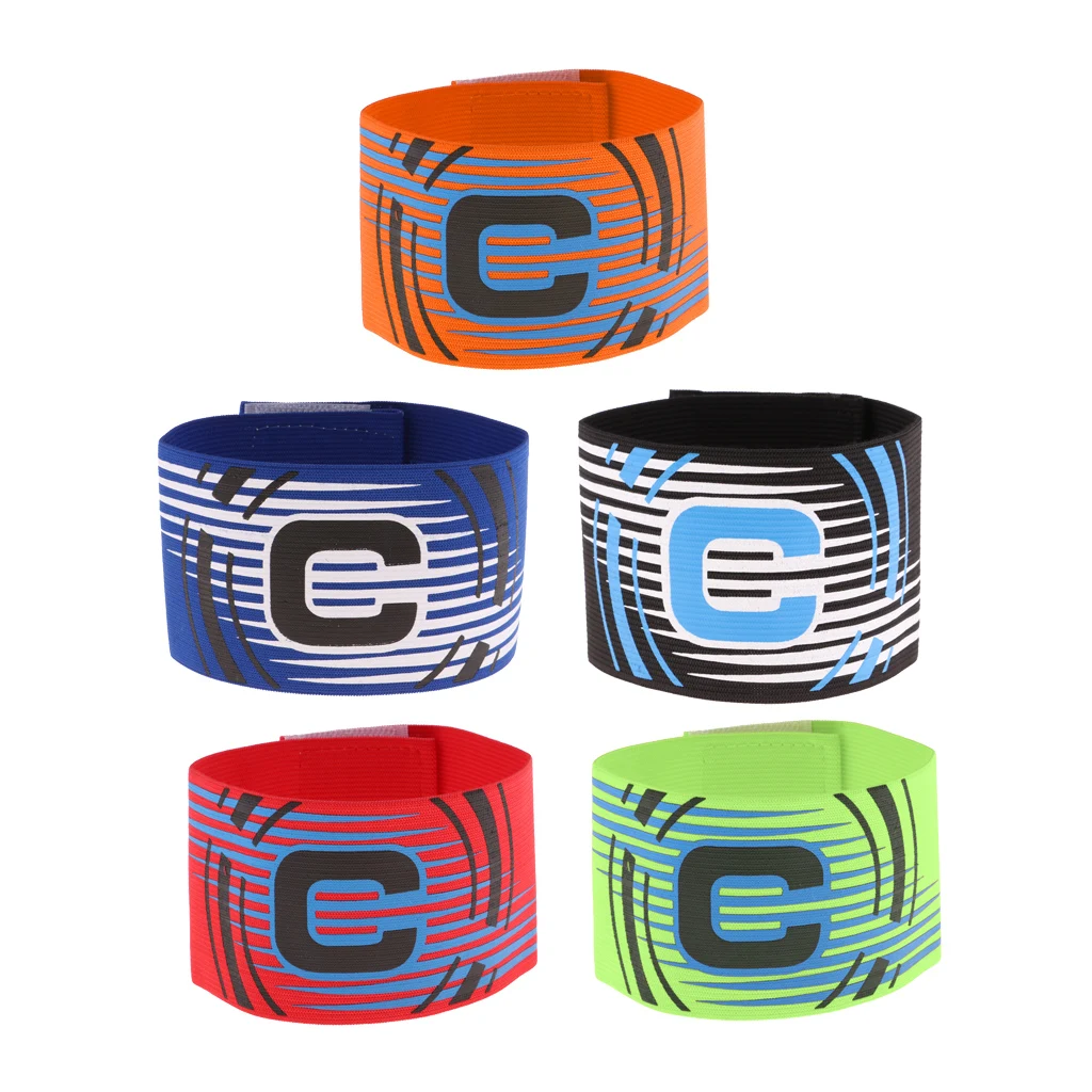 5 Pieces Football Soccer Captain Armband, Elastic Captains Armband for Adult Youth One Size, Stripe Design