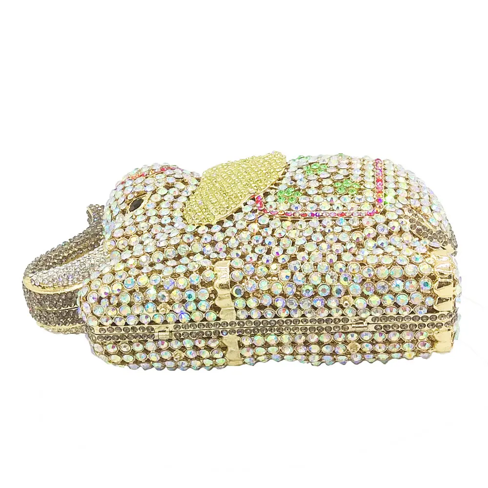 Бутик De FGG элегантность 3D в форме слона Золото Кристалл для женщин вечерние сумочка и Кошелек Металл Свадебные Пром Minaudiere клатч