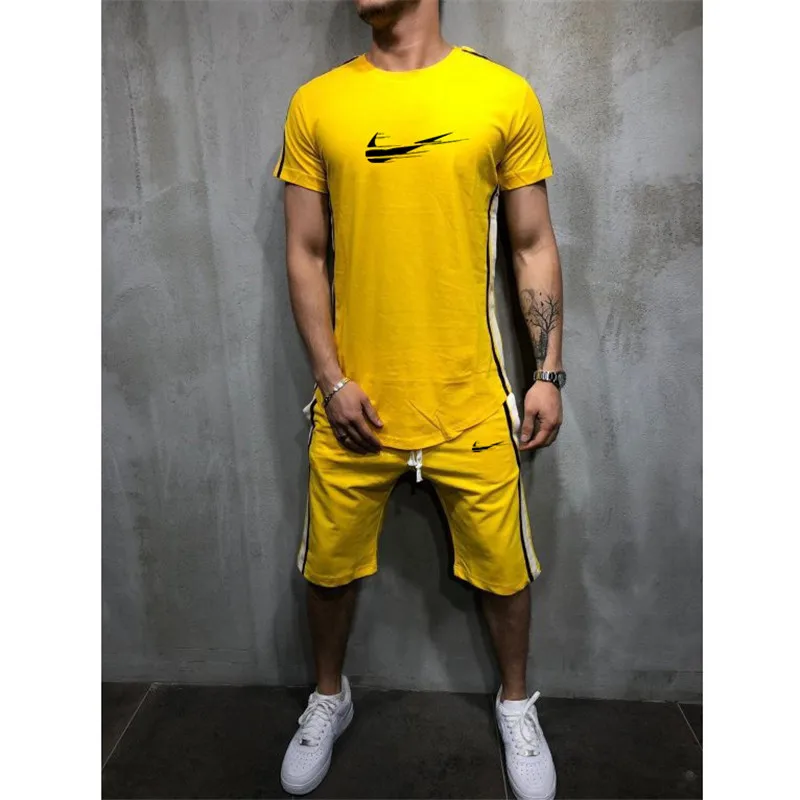 2019 Tide brand Sets Summer Men T Shirts+pants Sets Summer Hot Sale Cotton Comfortable Short Sleeve Tshirt men Casual Set Pant