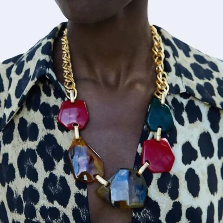 JEROLLI Maxi Statement Long Beads Necklaces Collier Fashion Spring Acrylic Geometric Pendant Collar Necklace for Women | Украшения и