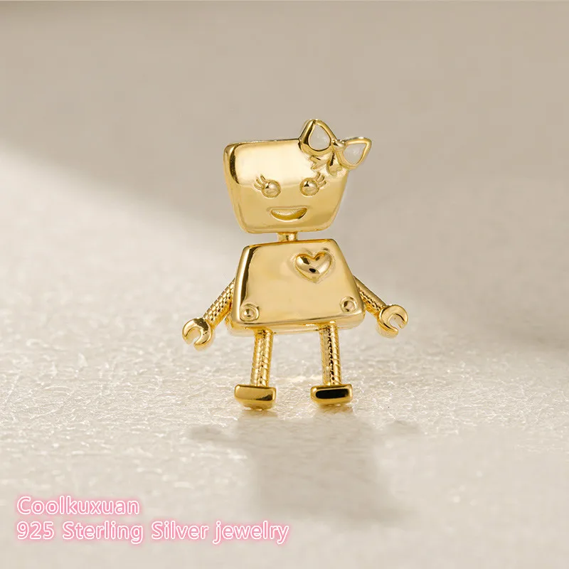 100% 925 Sterling Silver Bella Bot Charm Gold color &amp Enamel beads Fit Original Pandora Charms Bracelet winter | Украшения и