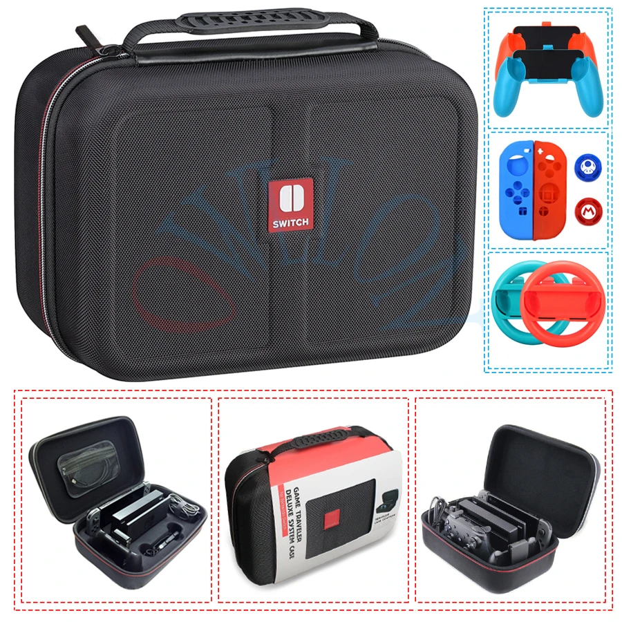 

Nintend Switch NS Accessories Console Carrying Storage Bag Hard Case Joystick Handle Grips + Silicone Case for Nintendo Switch