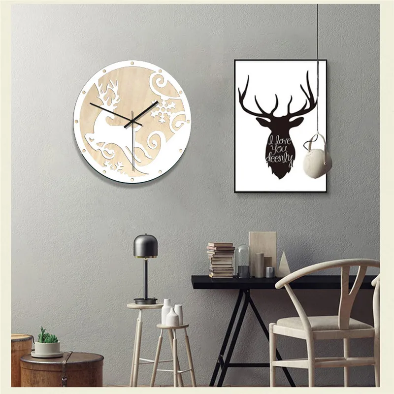Home Christmas Elk Creative Wall Clock European Style Living Room Black White Wooden Clock Wall hangings