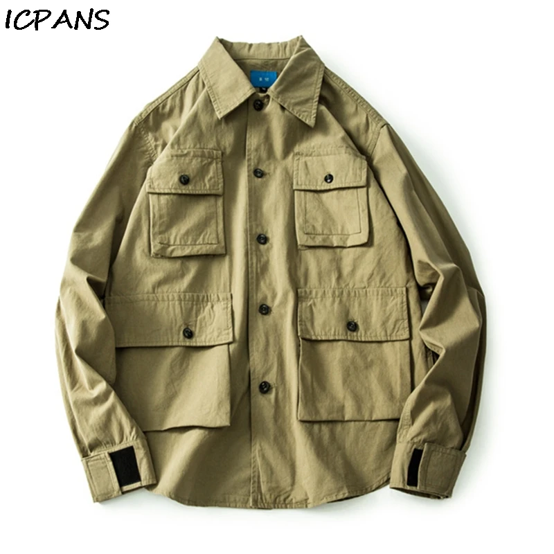 

ICPANS Multi-pocket tooling jacket male neutral wind Japanese retro casual jacket tide men's clothing