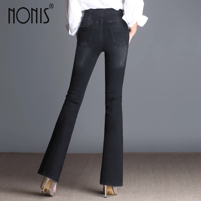 Nonis Tassel Women Jeans Full length Flared Trousers Slim Denim Pants High Waist Jeans 2017 Autum Casual Female pantalon