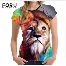 FORUDESIGNS/женская футболка больших размеров, женская футболка с принтом тигра льва, женские футболки с 3d волком, лето