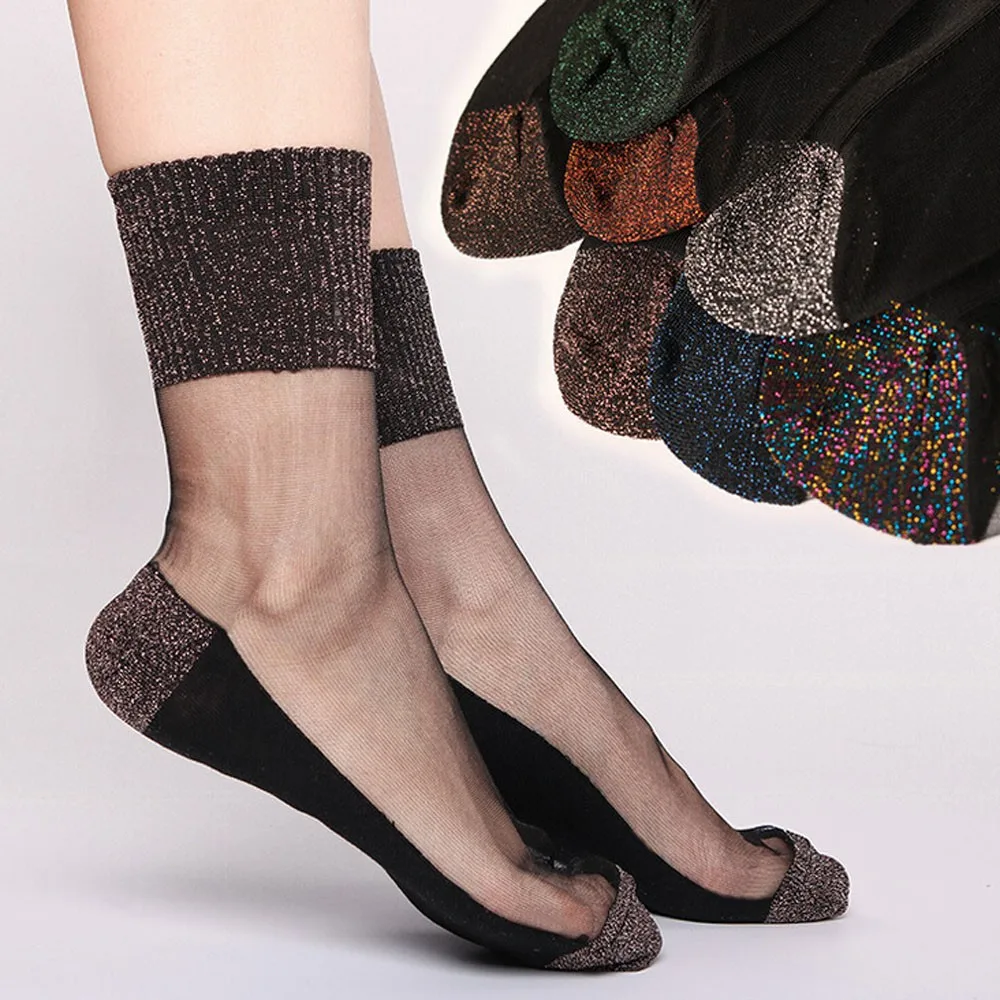 

Summer Women Ladies Sheer Silky Glitter Transparent Long Ankle Socks