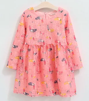 

New 2016 fashion elegant Hand-painted drawing baby girls holiday dress,Children clothing,birds lace pink princess girl dresses