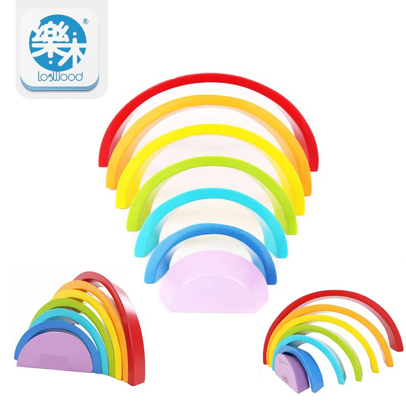 7Pcs/Lot Colorful Wood Rainbow Building Blocks Toys Wooden Blocks Circle Set Baby Colour Sort Play Game Toy Montessori baby-building-blocks-wooden