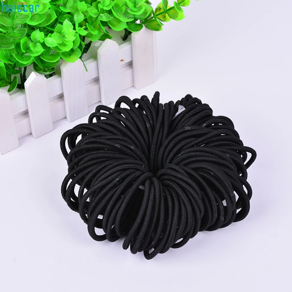 

Hair Ring Headband 100pcs Women Elastic Hair Ties Band Ropes Ring Ponytail Holder Accessories Black Head Chain Hair Rope #20