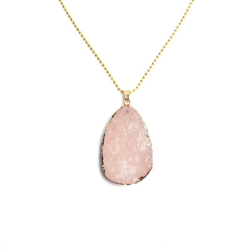 Ожерелье из натурального грубого камня, подвеска 32*50 мм, подвеска в виде капли воды, розовый кварц, Белый Агат, красная яшма, подвески, ювелирные изделия - Цвет камня: rose quartz