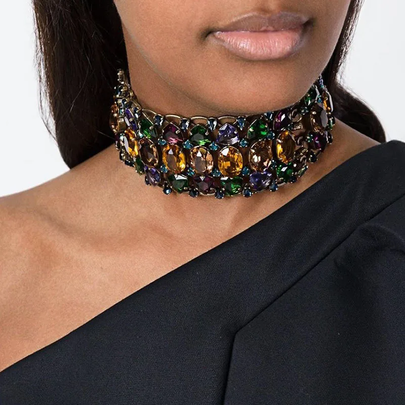 Black Rhinestone Choker Necklace Embellished Statement Choker