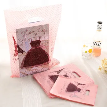 

15x20cm Pink Red Skirt Plastic Gift Bags With Handle 100pcs/lot Small Jewelry Packaging Plastic Gift Handle Bag H020