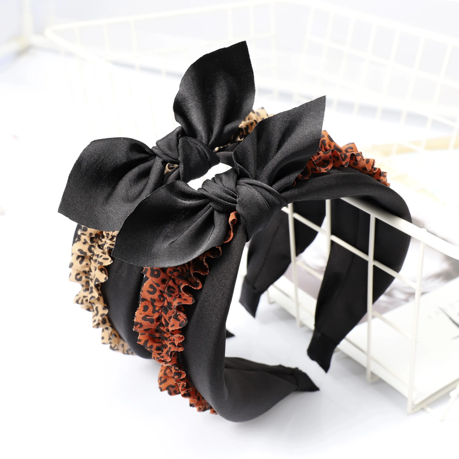 

Leopard Print Accessories Panther Butterfly Wide Big Bow Headband Vintage Black Headdress Thick Headband Kpop Hair Accessories