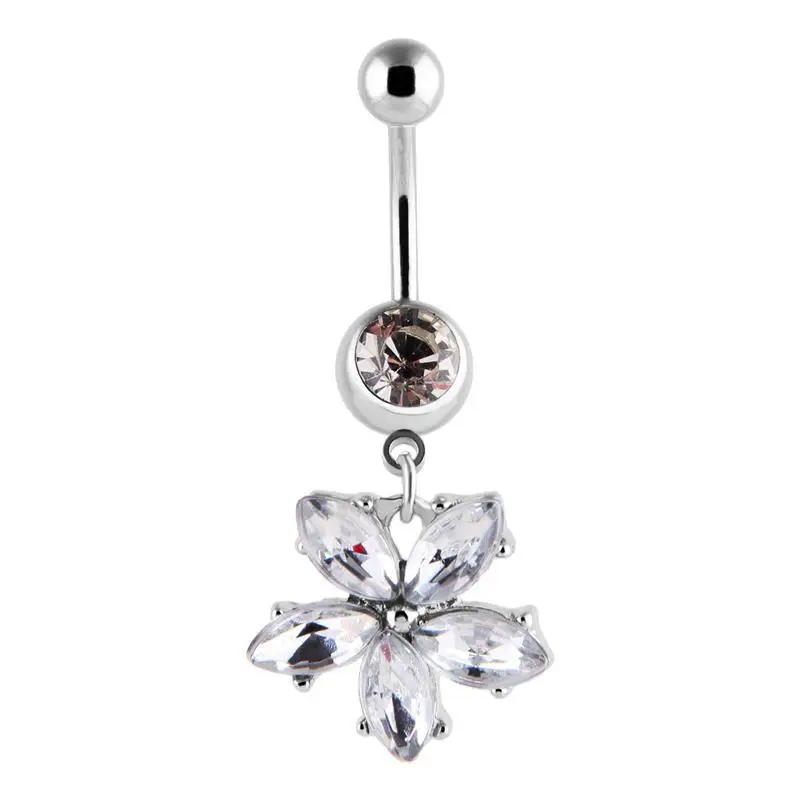 

1pcs Sexy Women's Flower Dangle Belly Button Ring Piercing Navel Ombligo Surgical Steel Zircon Body Jewelry Anti-allergic