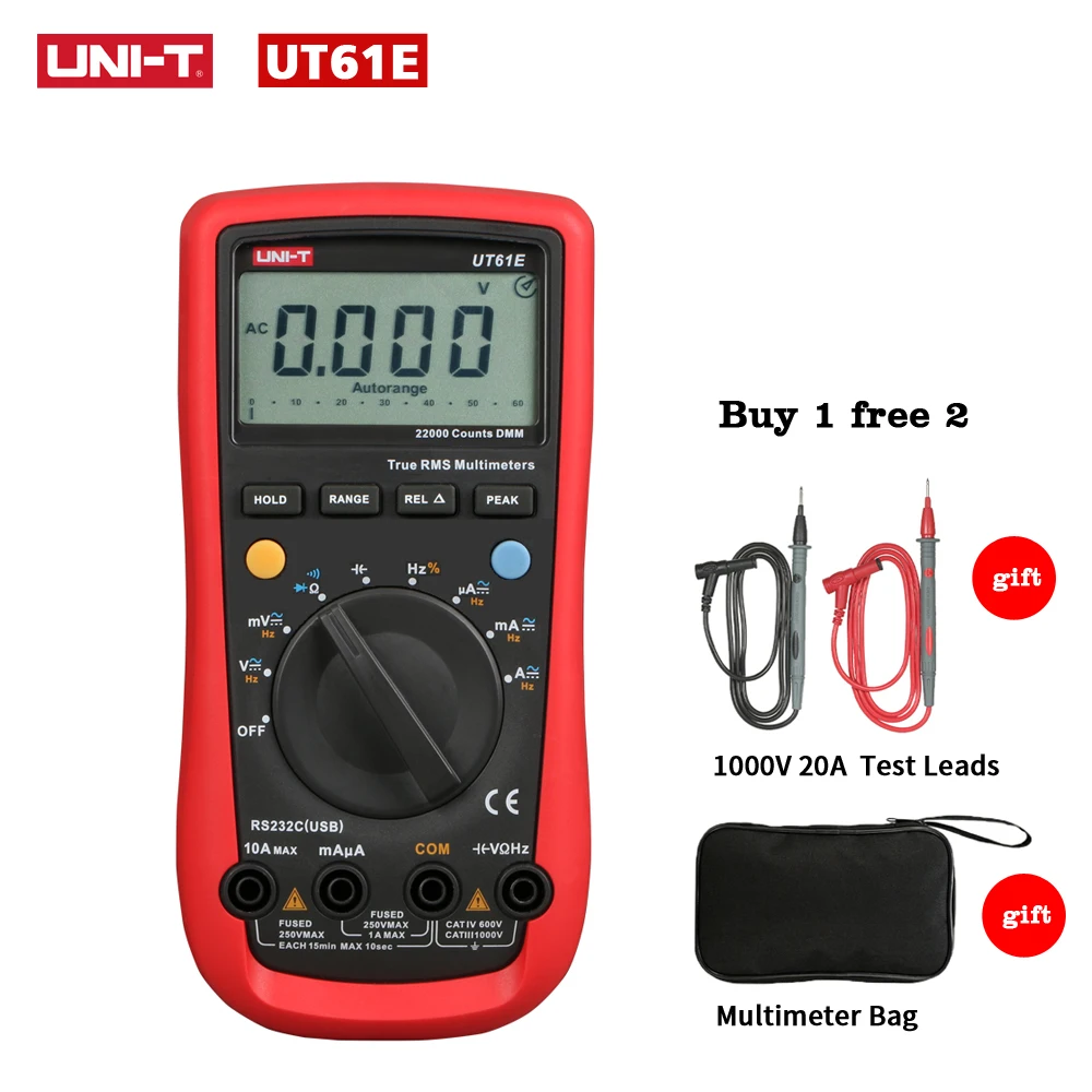 

UNI-T UT61A UT61B UT61C UT61D UT61E Digital Multimeter Ture RMS DMM AC DC Meter Data Hold Multitester Electrical Instruments
