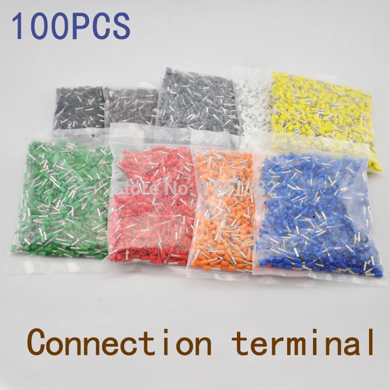 100PCS E2508 Tube pre-insulating terminal insulated cable wire connector crimp terminal (type TG-JT) AWG #14 E-