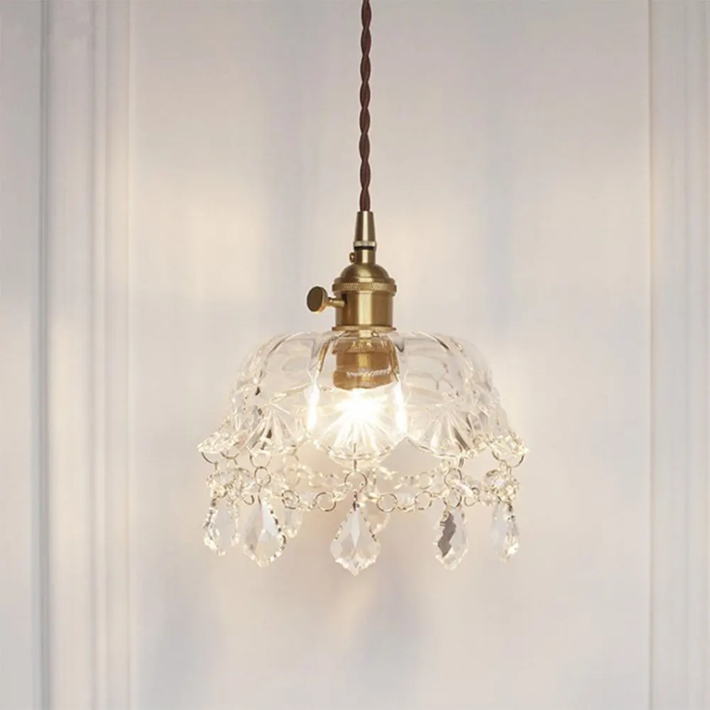  Vintage brass crystal glass Pendant lamp living room Fixtures Glass European Retro Pendant Lighting - 33011488548