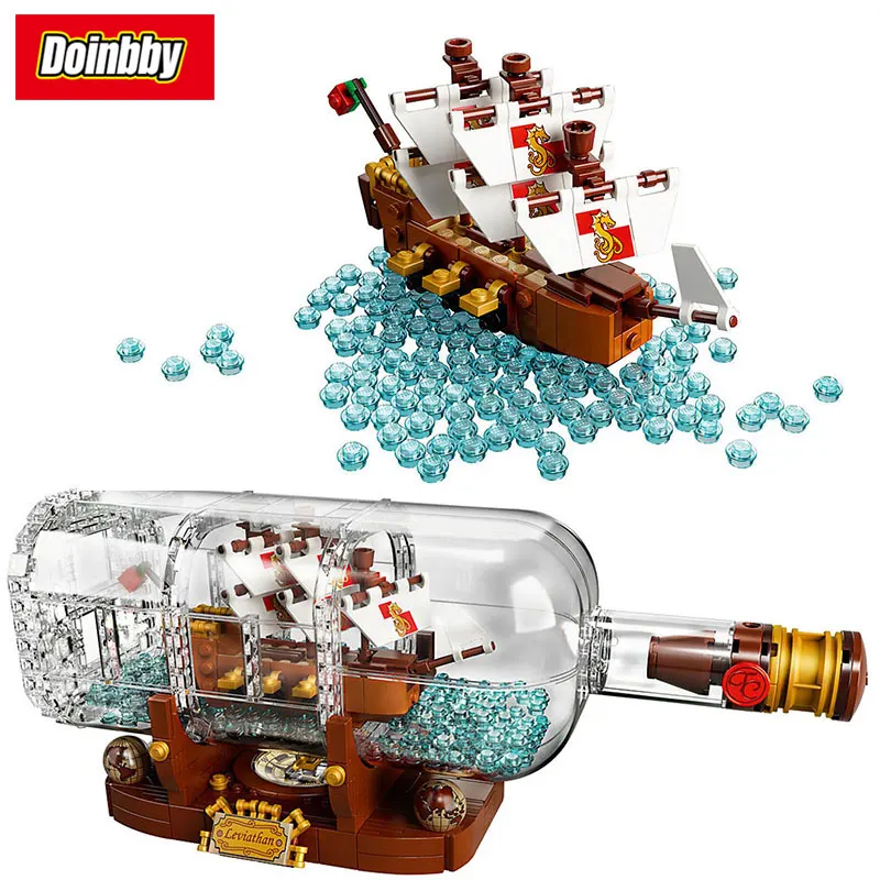 

16051 IDEAS Ship Boat In A Bottle 1080Pcs Caribbean Ship Building Blocks Bricks Toys For Children Compatible Legoing