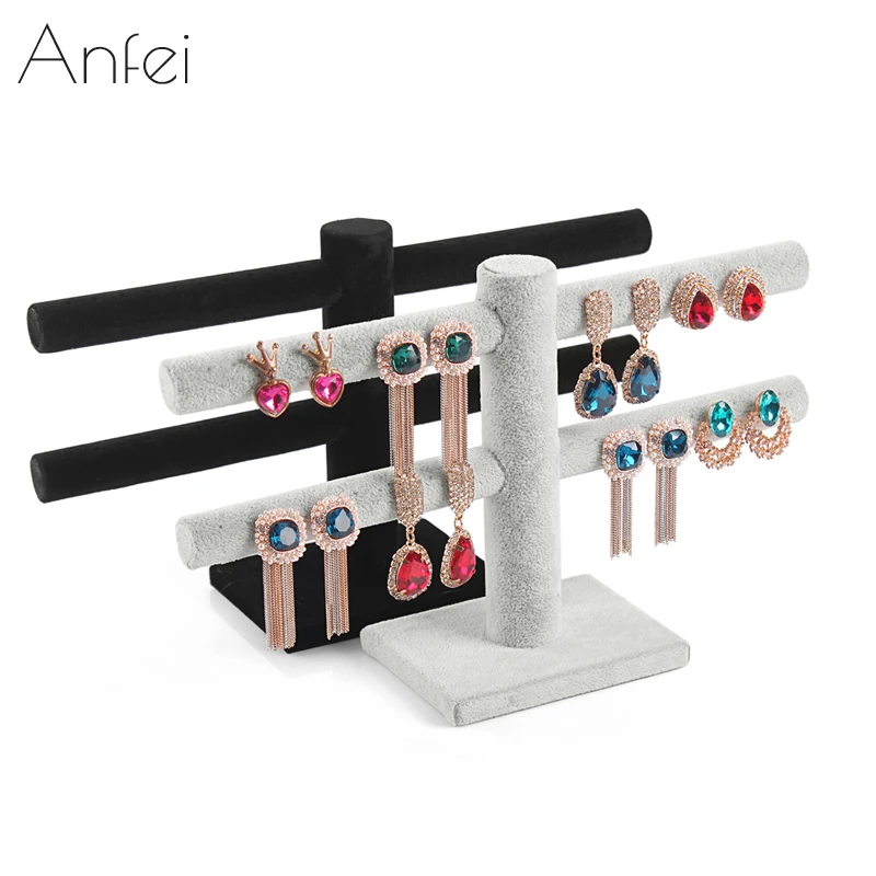 

Hot Selling 40 Holes Earrings holder jewelry display rack double layer earring organizer rack jewelry holder velvet display gray