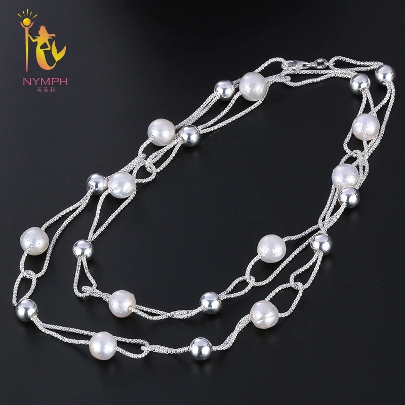 [NYMPH] ювелирные украшения, длинное жемчужное ожерелье, натуральный барочный жемчуг, цепочка для свитера для женщин, Подарок на годовщину X341