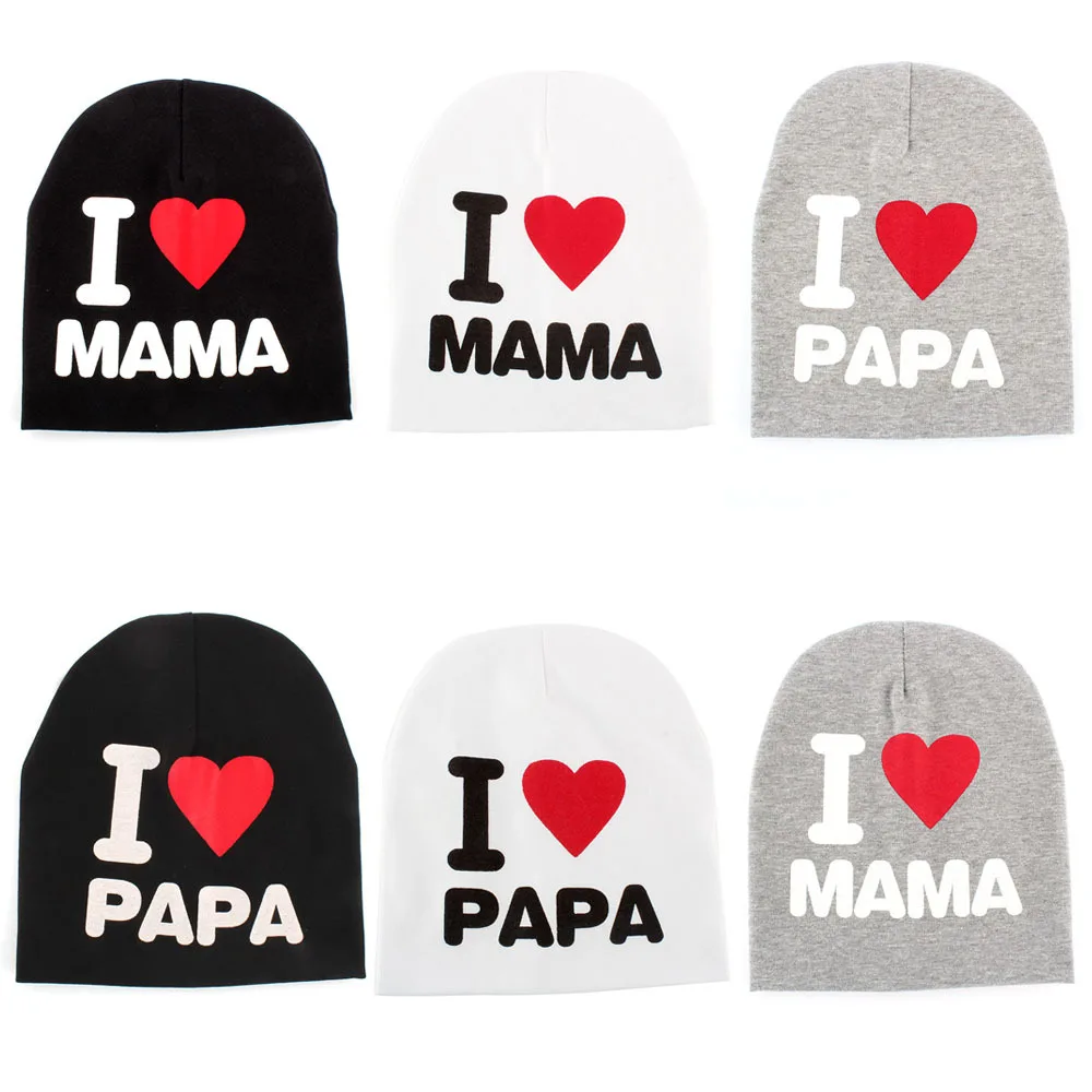 Infant Baby Elastic Cap Boy Girl Toddler I Love Papa Mama Cotton Blend Hat