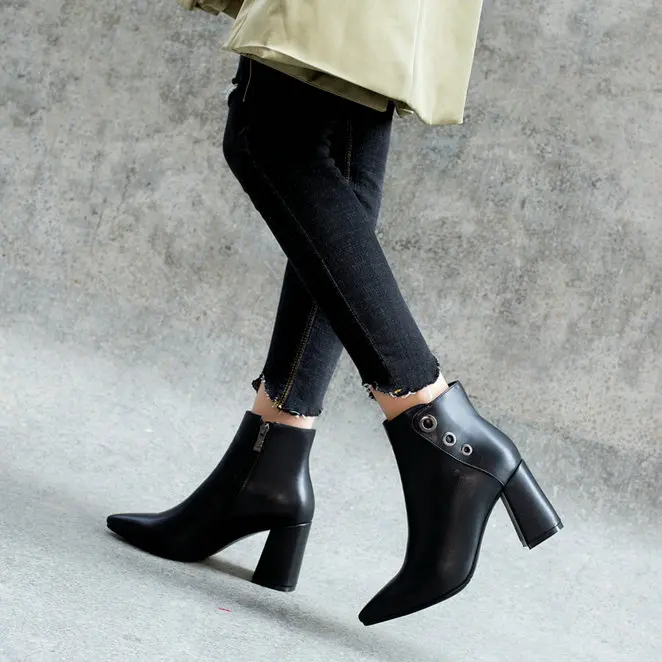 QUTAA/ г. Женские флокированные Ботильоны/модные черные зимние ботинки из искусственной кожи женская обувь женские мотоциклетные ботинки большой размер 34-43