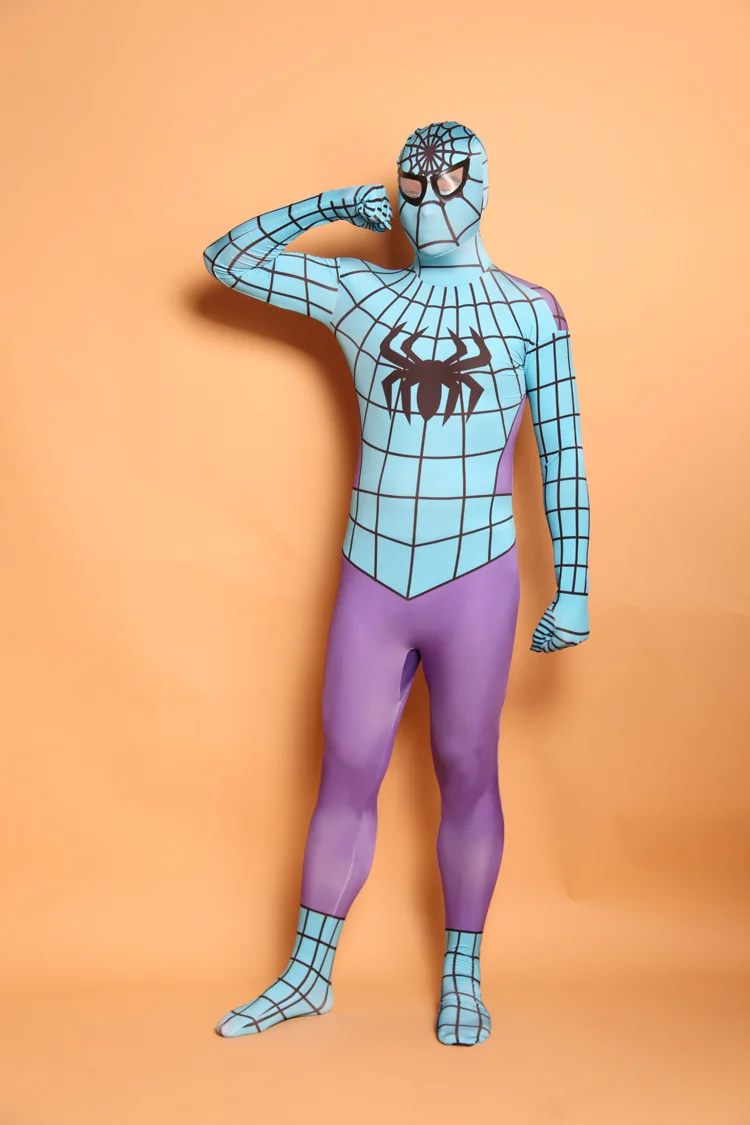 

(SN907) Unisex Adult Full Body Purple and Blue Lycra Spandex Superhero Spiderman Zentai Suits Halloween Party Costume