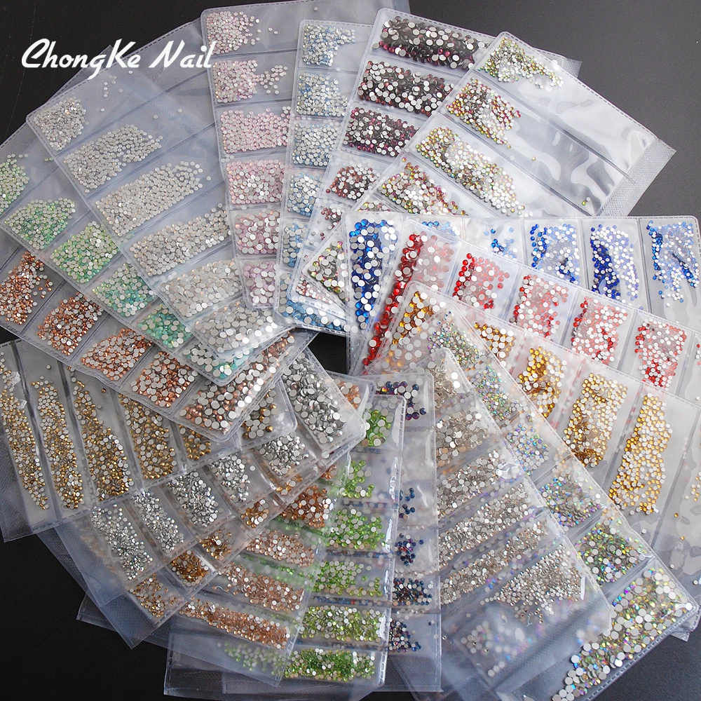 Hisenlee 1728pcs 31 Color Glass Stones SS3-SS10 Small Sizes Nail Art Flat Back Rhinestones For 3D N