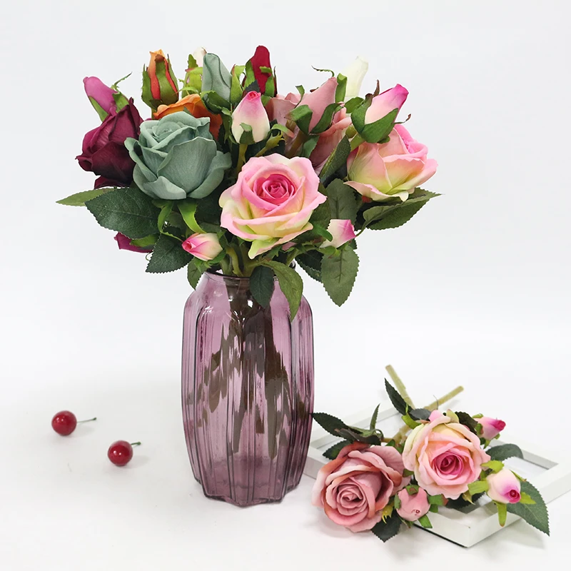 Flone Velvet Rose Flower Branch Fake Flowers Roses Artificial Flowers High Quality Wedding Home Garden Decoration Accessories (3)