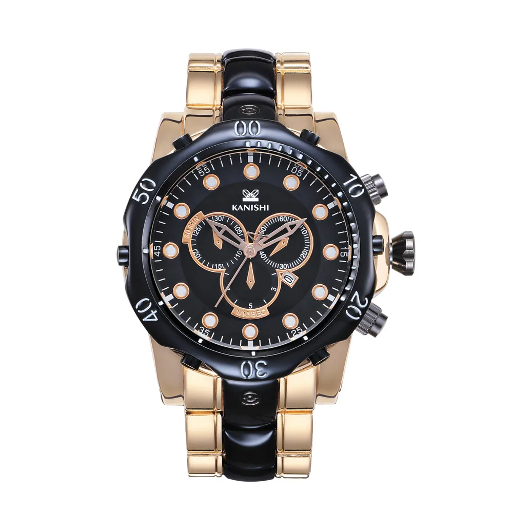

Kanishi Man Sports Watch Luxury Brand Business Etiquette Analog Quartz Wristwatch Auto Date Stainless Steel Gold Men Watches