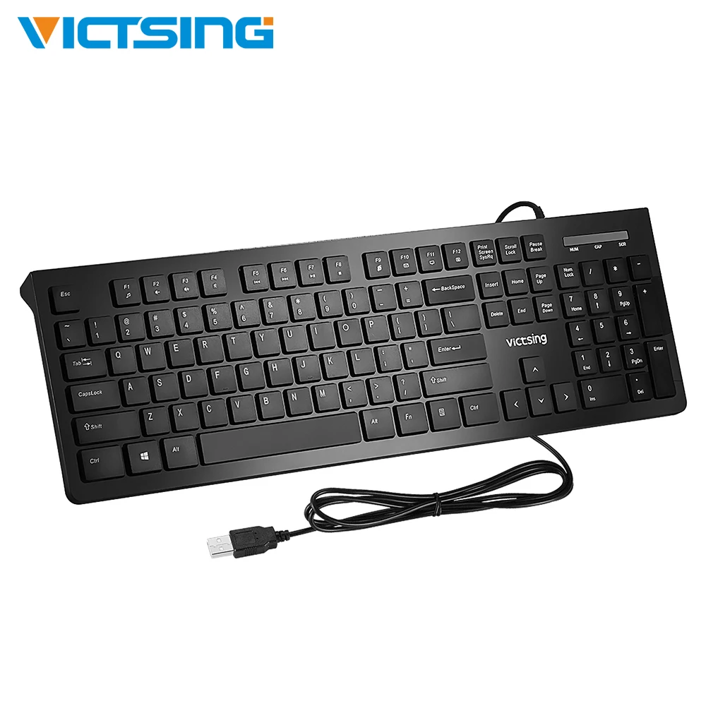 VicTsing USB Проводная мембранная клавиатура с 104 клавишами Chiclet игровая черная