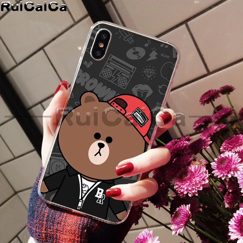RuiCaiCa Line Friends коричневый Медведь Мягкий ТПУ чехол для телефона для Apple iPhone 8 7 6 6S Plus X XS MAX 5 5S SE XR мобильных телефонов