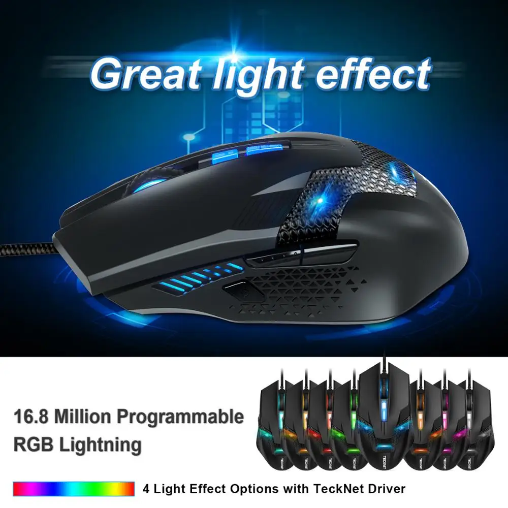 TeckNet 8 кнопочная оптическая Проводная игровая мышь RGB светодиодный Премиум 7000 dpi сенсор эргономичная компьютерная геймерская мышь для ПК ноутбук Настольный