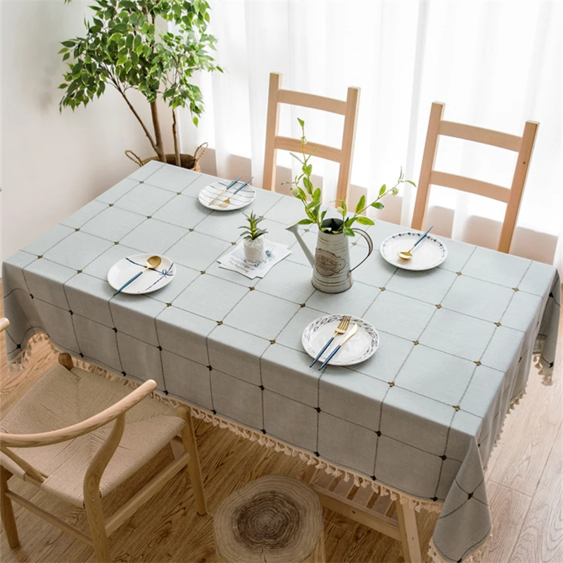 

Decorative Lattice Brown Red Chess Linen Coffee Table Cloth Tassel Thick Rectangular Dining Home Wedding Table Cover Tablecloth