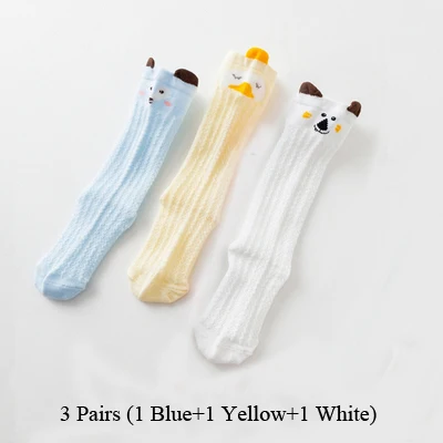 3 пары/партия, носки для новорожденных, длинные летние дышащие носки для маленьких мальчиков и девочек, носки до колена с рисунком, носки для младенцев, sokken - Цвет: 1Blue 1Yellow 1White
