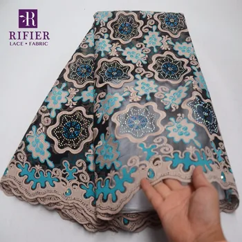 

2019 Latest Senegal Special Embroidered Stones Mesh Net Lace Fabric Nigerian Rhinestones For Wedding Dress Voile Lace Material