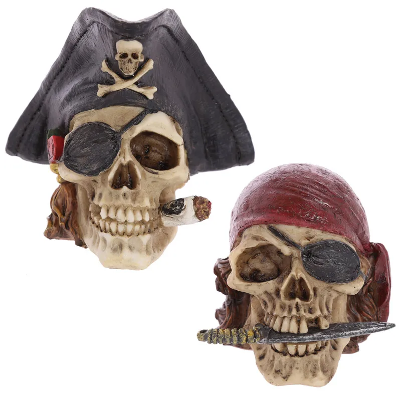 

Artificial Stone Skull Caribbean Pirate Captian In Tricorn Hat Looting Skull Skeleton Gothic Ornament Figurine Skull Decoration