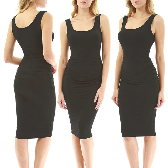 black square neck sleeveless dress