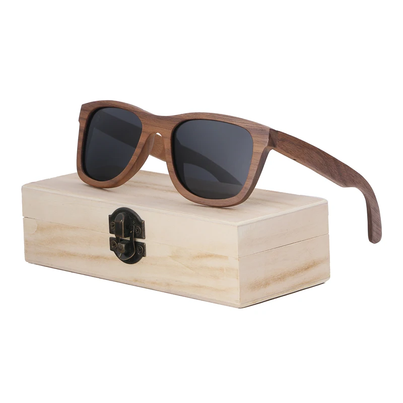 BerWer орехового дерева очки мужские брендовые дизайнерские солнцезащитные очки деревянные женские поляризованные линзы стильные очки - Цвет линз: black lens with case
