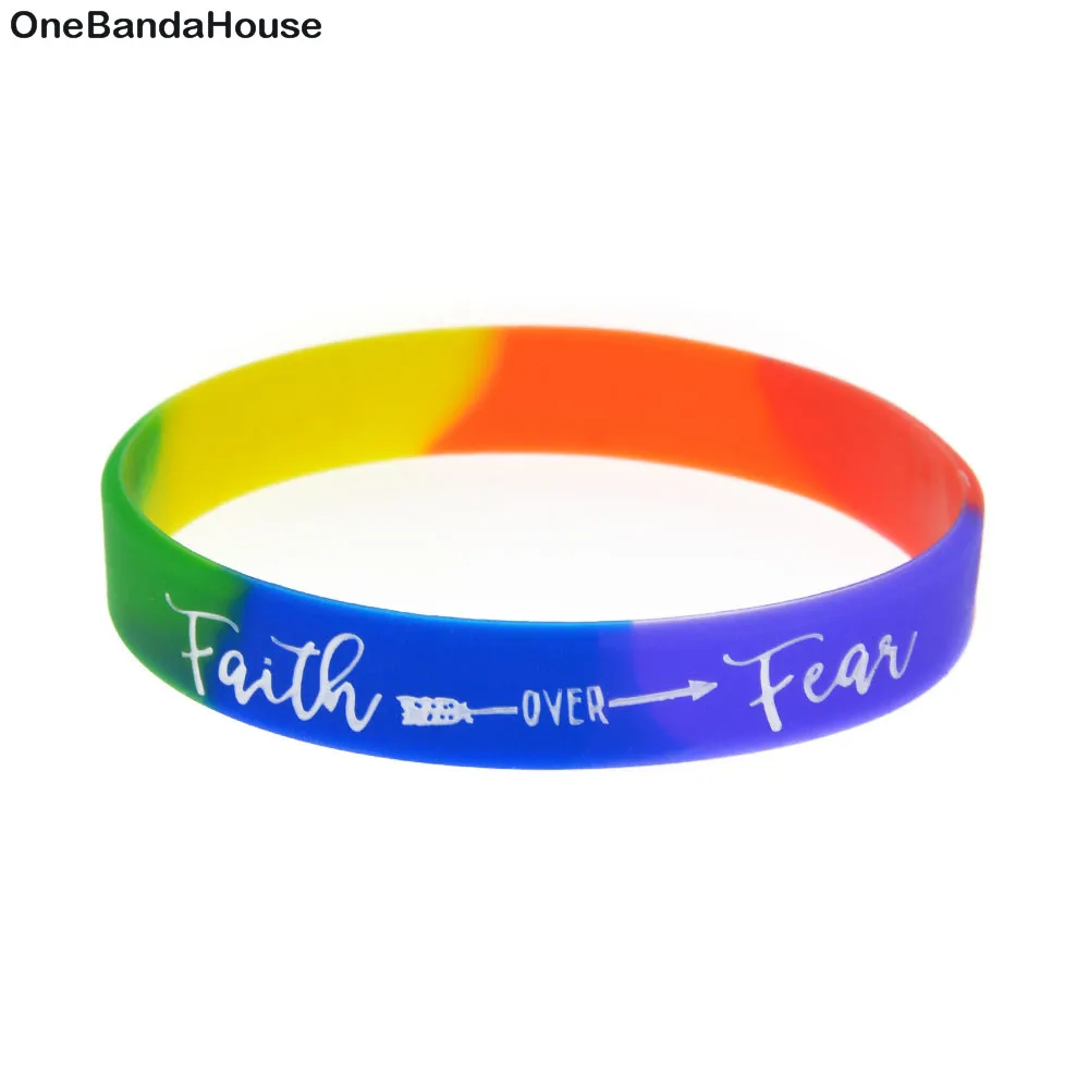 OBH 50PCS Faith Over Fear Silicone Rubber Wristband Rainbow Colors