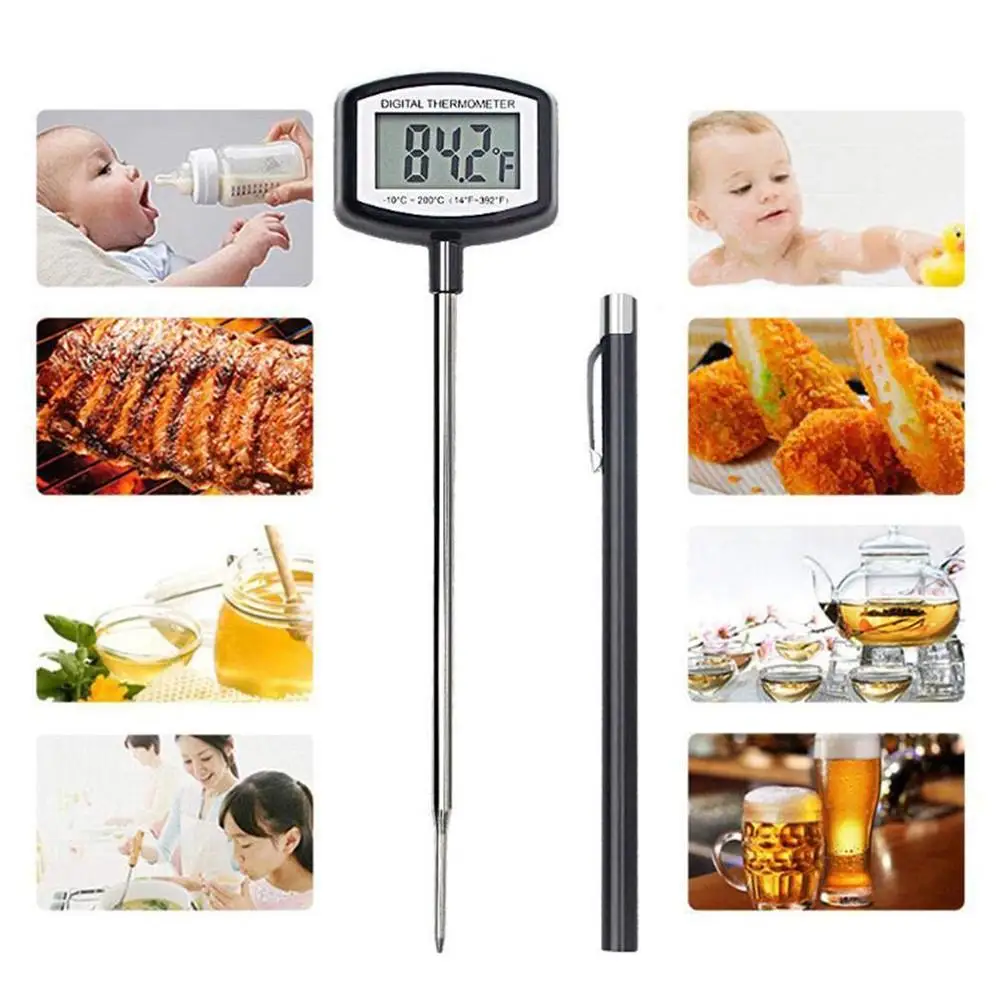 Термометр для мяса, термометр для барбекю, цифровой термометр для приготовления пищи, электронный термометр для еды, кухонные инструменты - Цвет: Black