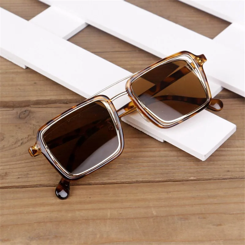 Zilead Детские Квадратные Солнцезащитные очки для мальчиков и девочек детские металлические двойные лучевые UV400 Солнцезащитные очки детские очки подарки - Цвет линз: leopard