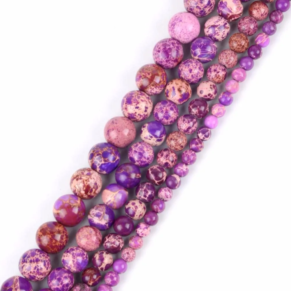 4 6 8 10mm Natural Stone Round Beads Purple Sea Sediment Jaspers Loose For Jewelry Making Diy Bracelet 15&quot Wholesale | Украшения и