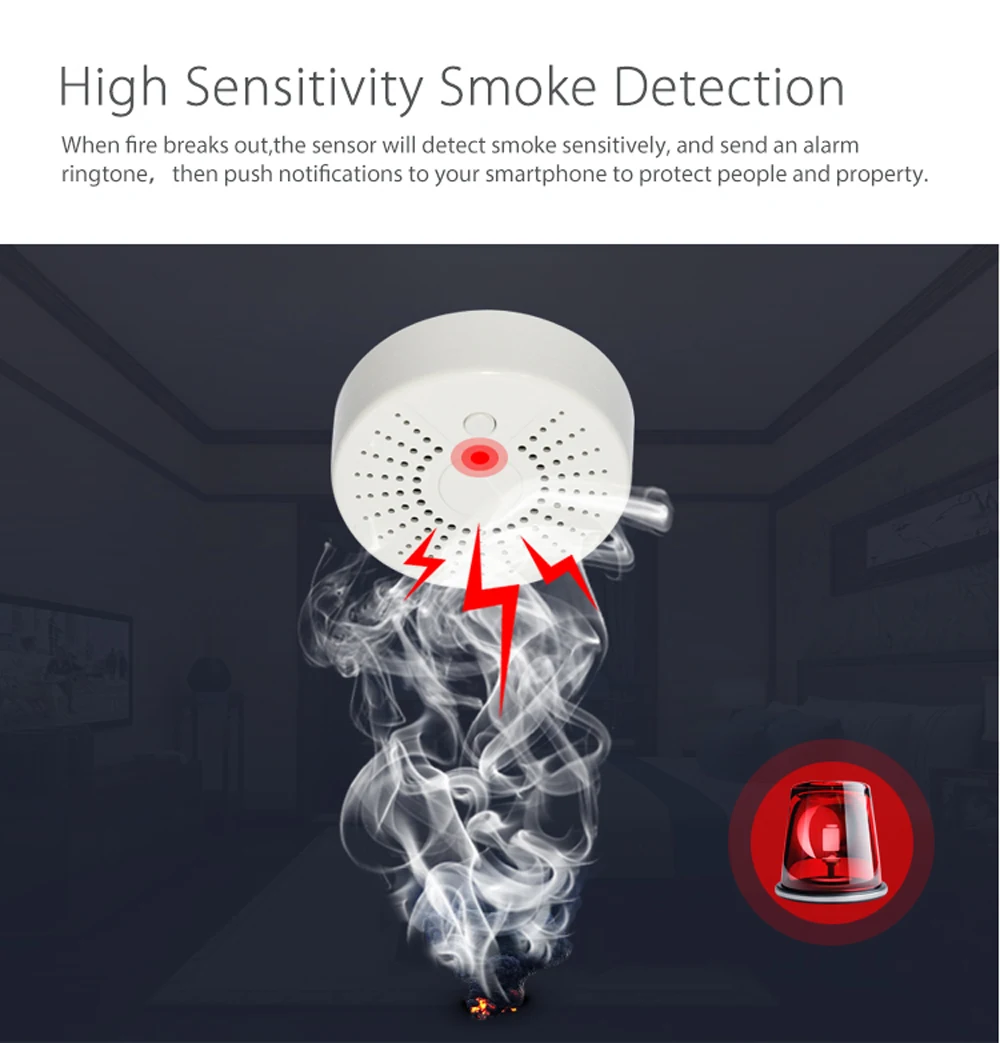 Wi-Fi умный детектор дыма беспроводной пожарный датчик температуры детектор для домашней охранной сигнализации приложение управление