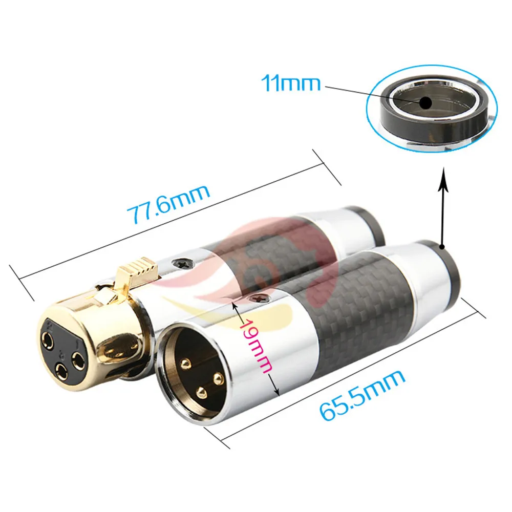 XLR 3 Pin аудио разъемы XLR Мужской Женский Разъем адаптер динамик разъем аудио DIY углеродного волокна позолоченный Hifi штекер