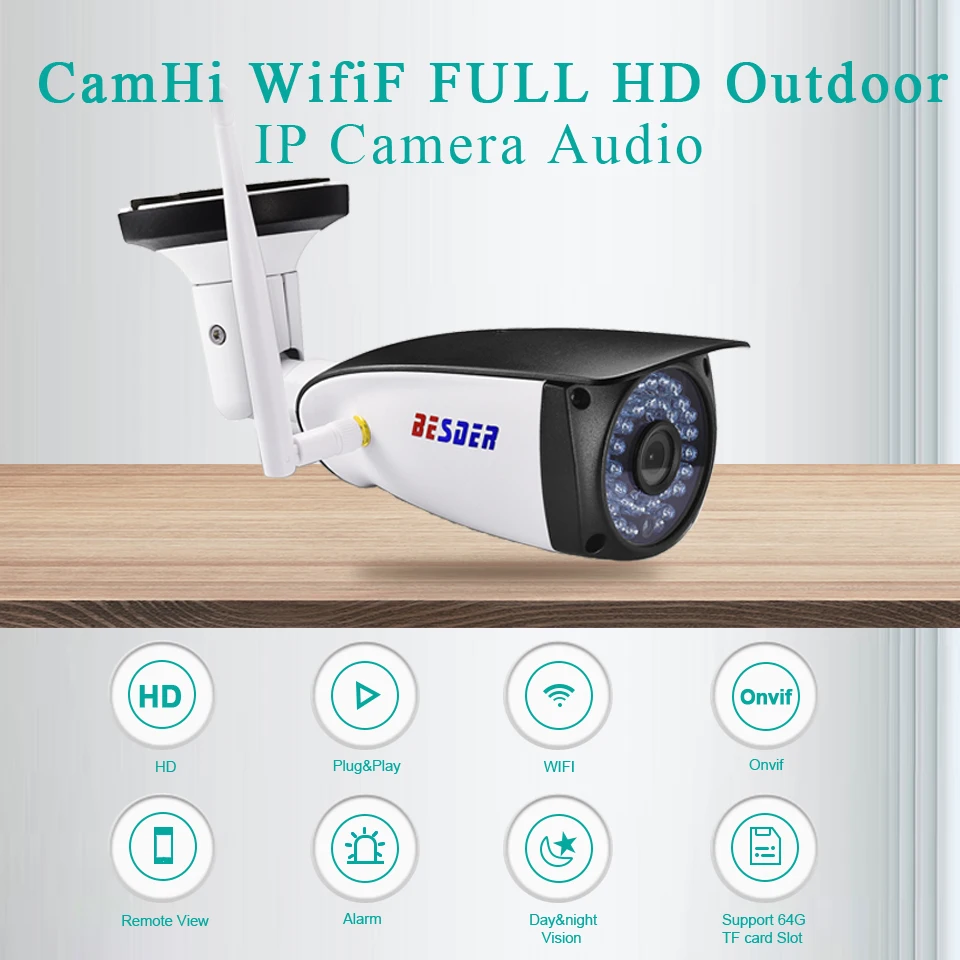 Besder Audio 1080P HI3518E CamHi APP Wifi Ip камера CCTV 2MP уличная Беспроводная ip-камера наблюдения с поддержкой аудио sd-карты